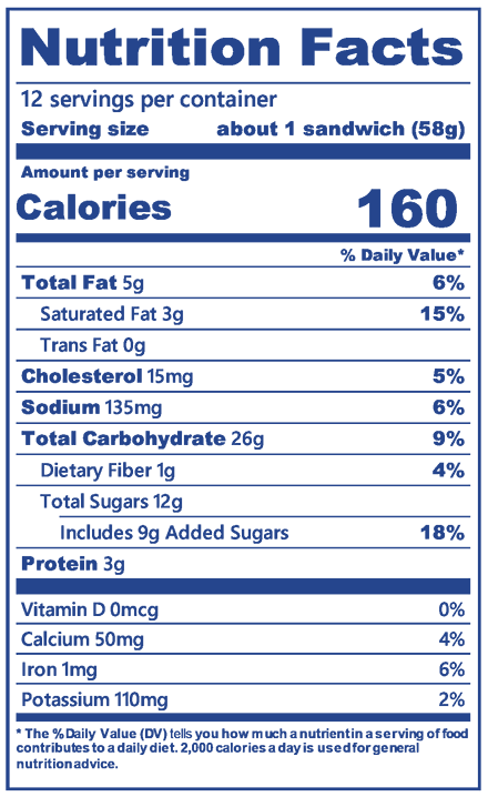 Blue Bell Ice Cream Sandwiches 12-pak nutrition facts