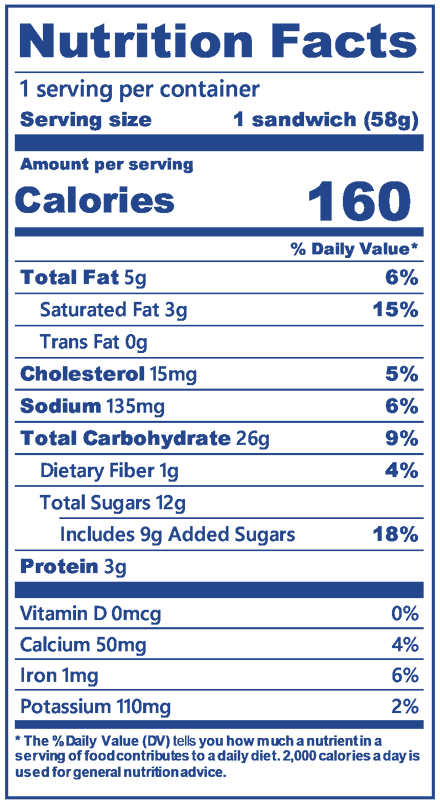 Blue Bell Vanilla Sandwich nutrition facts