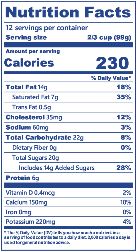 Blue Bell Black Walnut Ice Cream half gallon nutrition label