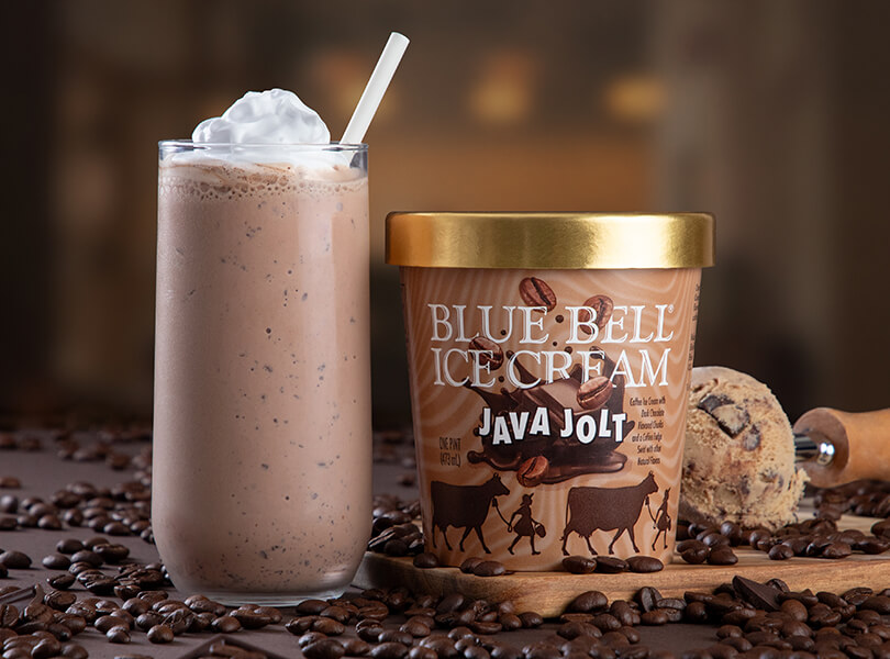 Java Jolt Milkshake made with a pint of Blue Bell Java Jolt Ice Cream