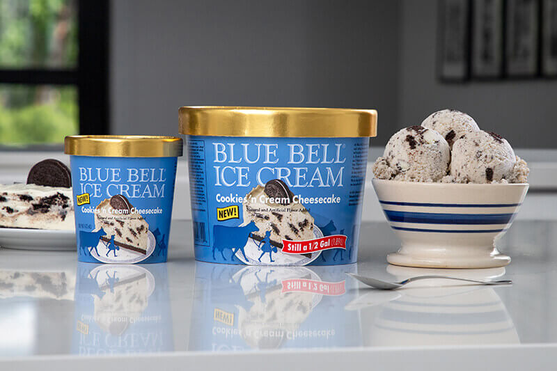 Blue Bell Cookies 'n Cream Cheesecake Ice Cream in half gallon and pint