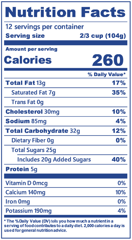 Blue Bell Christmas Cookies half gallon nutrition label