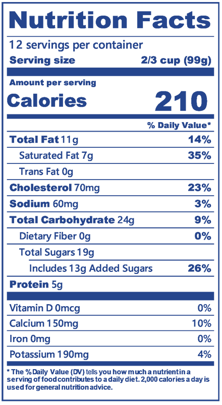 Blue Bell French Vanilla Ice Cream half gallon nutrition facts