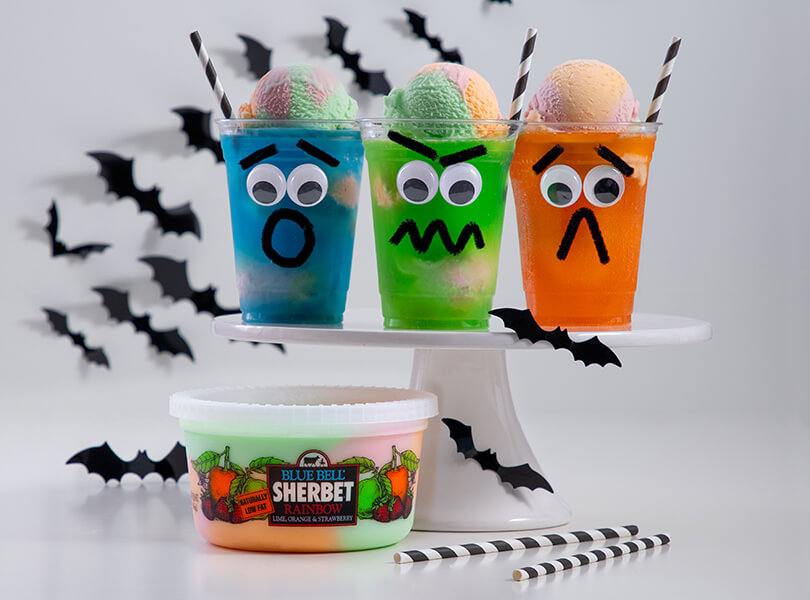 Blue Bell Ice Cream Halloween Monster Punch recipe with Rainbow Sherbet