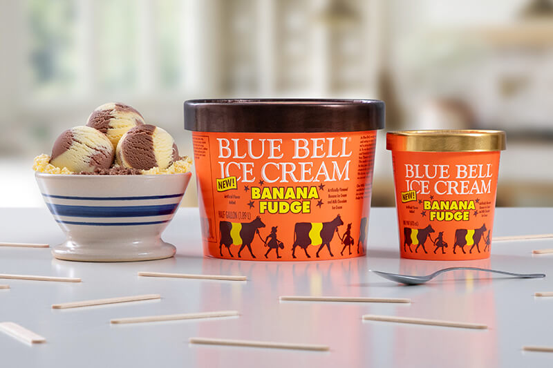 Blue Bell Banana Fudge Ice Cream in half gallon and pint